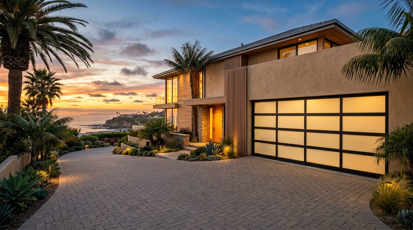 Perks Garage Door Exterior Closed Garage Door at Twilight